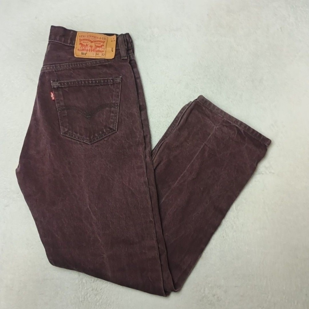 Levis 501 Jeans Mens 34x32 Purple Straight Stone Wash Denim 5-Pocket Button Fly